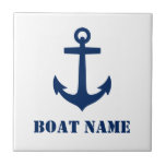 Your Boat Name or Family Name Anchor Navy Blue Ceramic Tile<br><div class="desc">Stylish ceramic tiles with your personalized boat name,  family name or other text,  a custom nautical boat anchor in navy blue on white or choose background colors to match your decor.</div>