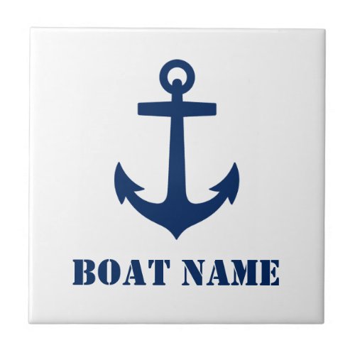 Your Boat Name or Family Name Anchor Navy Blue Ceramic Tile