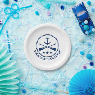 Your Boat Name or Text Anchor & Crossed Oars Paper Plates