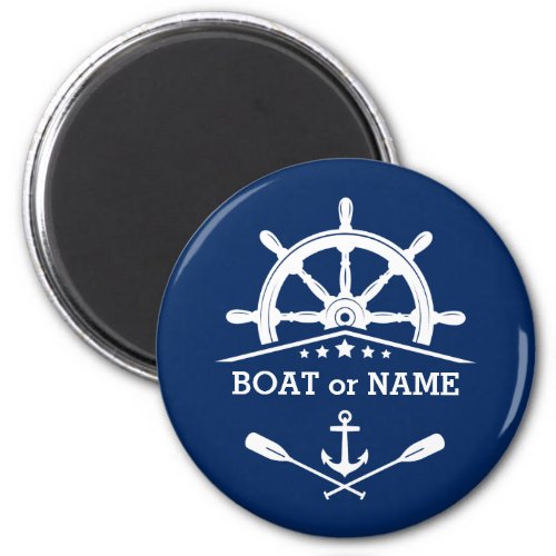 Your Boat Name or Text Anchor Oars Helm Navy Blue Magnet