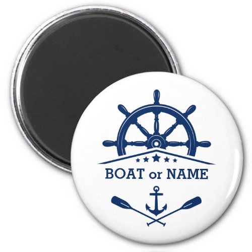 Your Boat Name or Text Anchor Oars Helm on White Magnet