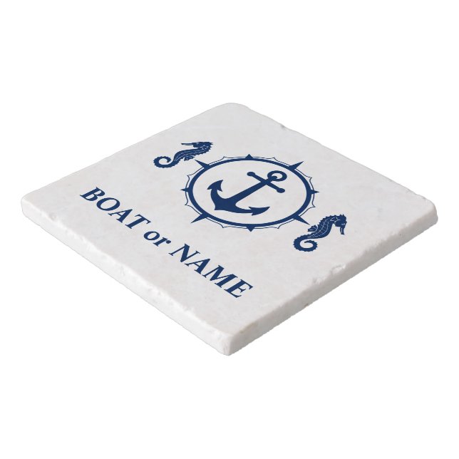 Your Boat Name or Text Nautical Anchor Seahorse Trivet (Corner)