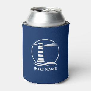 Your Boat Name or Text Nautical Classic Lighthouse Can Cooler