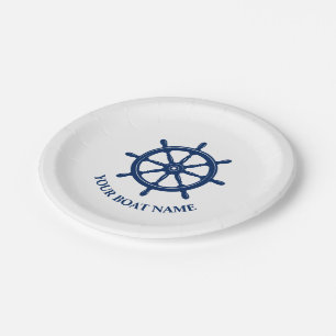 Your Boat Name or Text & Ships Wheel Helm Paper Plates