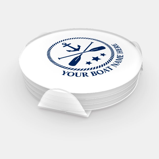 Your Boat Name or Text with Anchor & Oars Coaster Set (Set)