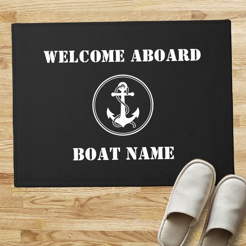 Your Boat Name Rope  Anchor Black Welcome Aboard Doormat