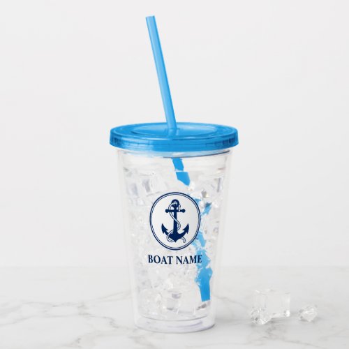 Your Boat Name Rope  Anchor Blue Acrylic Tumbler