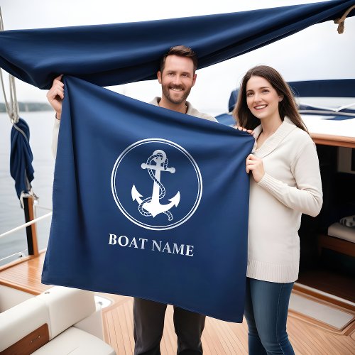Your Boat Name Rope  Anchor Blue Fleece Blanket