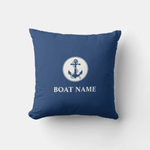 Your Boat Name Rope & Anchor Blue Outdoor Pillow