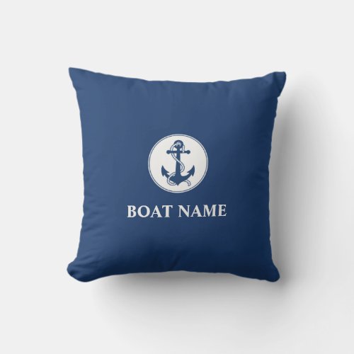Your Boat Name Rope  Anchor Blue Outdoor Pillow