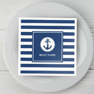 Your Boat Name Rope & Anchor Blue Stripes Napkins