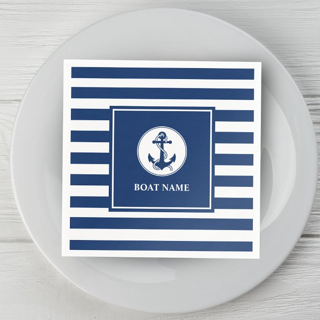 Your Boat Name Rope & Anchor Blue Stripes Napkins (Creator Uploaded)