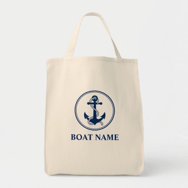 Your Boat Name Rope Anchor Eco-Friendly Grocery Tote Bag (Front)