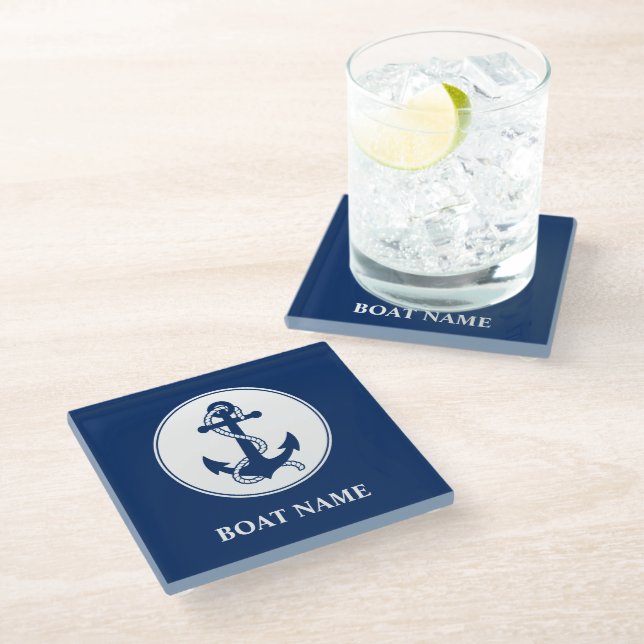 Your Boat Name Rope & Anchor Premium Coaster (Angled)