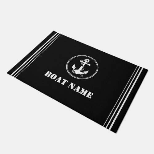 Your Boat Name Rope  Anchor Stylish Black Doormat