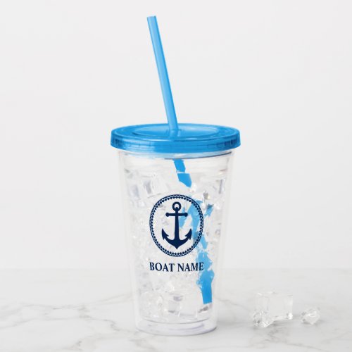 Your Boat Name Sea Anchor Blue Acrylic Tumbler