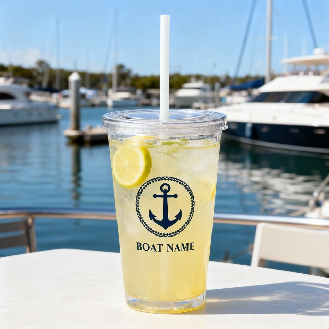 Your Boat Name Sea Anchor Blue Acrylic Tumbler (Creator Uploaded)