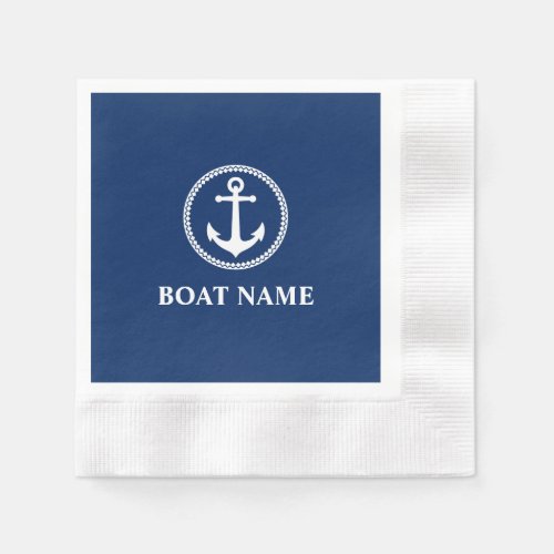 Your Boat Name Sea Anchor Blue Cocktail Napkins