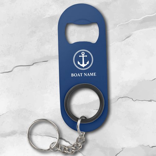 Your Boat Name Sea Anchor Blue Keychain Bottle Opener