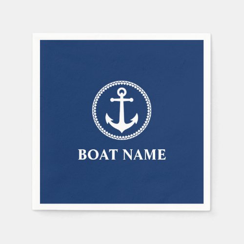 Your Boat Name Sea Anchor Blue Napkins