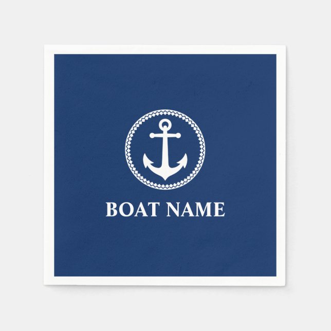 Your Boat Name Sea Anchor Blue Napkins (Front)