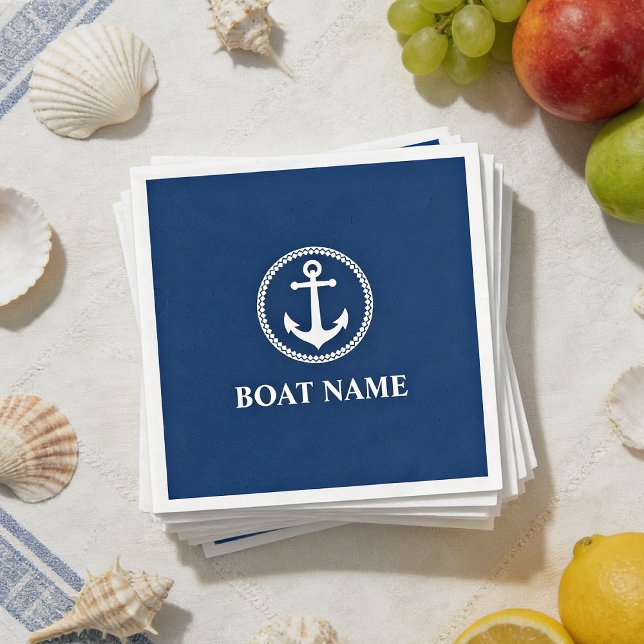 Your Boat Name Sea Anchor Blue Napkins (Creator Uploaded)
