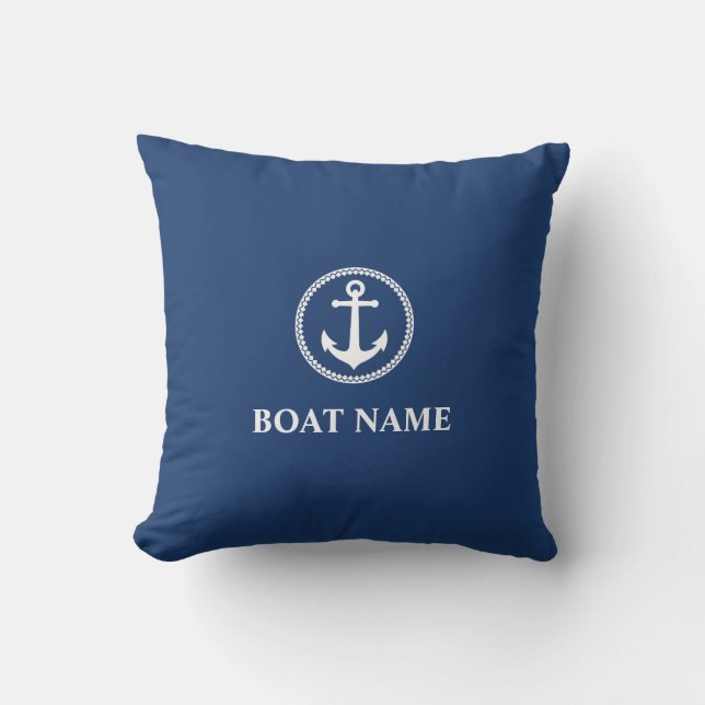 Your Boat Name Sea Anchor Blue Outdoor Pillow (Front)