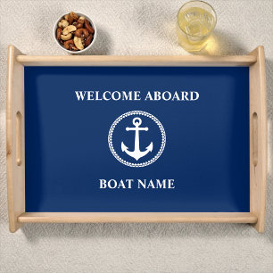 Your Boat Name Sea Anchor Blue Serving Tray