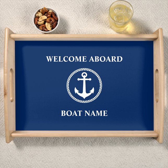 Your Boat Name Sea Anchor Blue Serving Tray (Creator Uploaded)