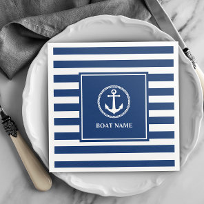 Your Boat Name Sea Anchor Blue Stripes Napkins