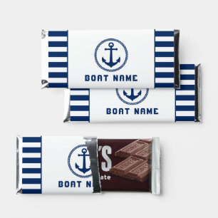 Your Boat Name Sea Anchor Blue White Stripes Hershey Bar Favors
