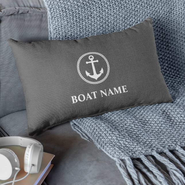 Your Boat Name Sea Anchor Gray Lumbar Pillow (Creator Uploaded)