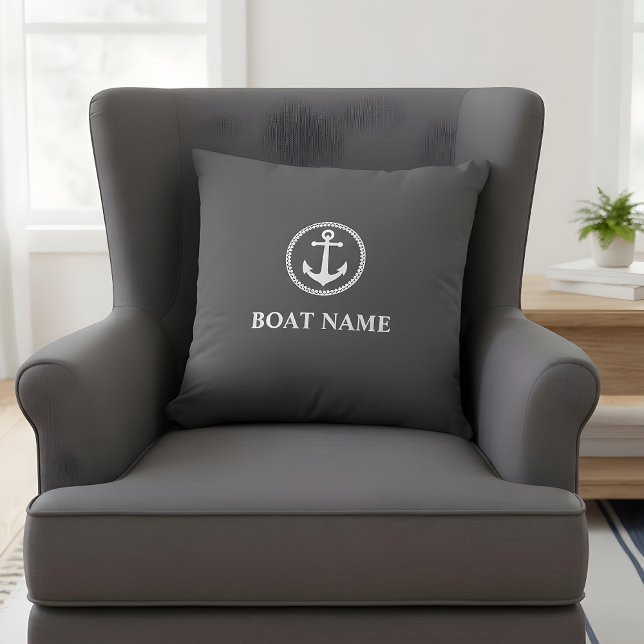 Your Boat Name Sea Anchor Gray Throw Pillow (Creator Uploaded)