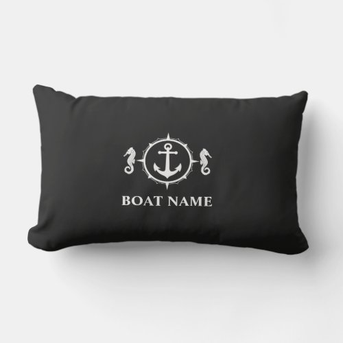 Your Boat Name Seahorse Anchor Black sh0a Lumbar Pillow