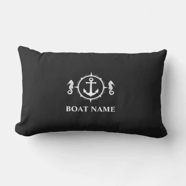 Your Boat Name Seahorse Anchor Black sh0a Lumbar Pillow (Front)