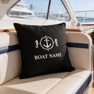 Your Boat Name Seahorse Anchor Black sh0a Throw Pillow