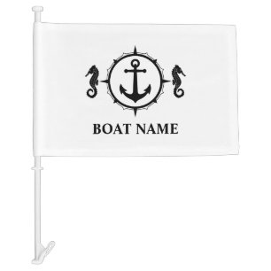 Your Boat Name Seahorse Anchor Black White Flag