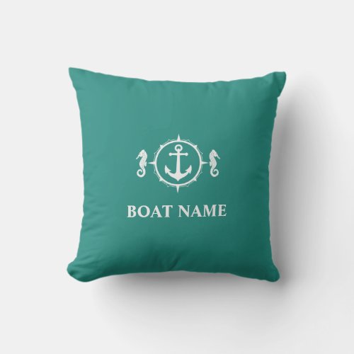 Your Boat Name Seahorse Anchor Blue sh0b Outdoor Pillow
