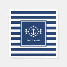 Your Boat Name Seahorse Anchor Blue Stripes