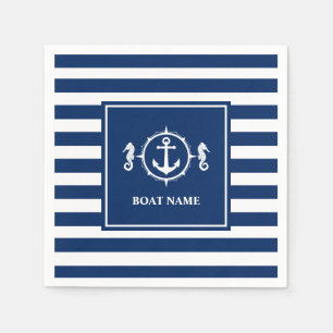 Your Boat Name Seahorse Anchor Blue Stripes Napkins