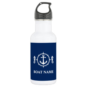 Your Boat Name Seahorse Anchor Blue White Stainless Steel Water Bottle