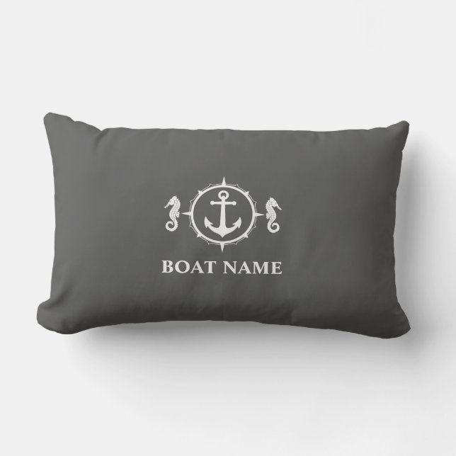 Your Boat Name Seahorse Anchor Gray sh0a Lumbar Pillow (Front)