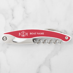 Your Boat Name Seahorse Anchor in Red Waiter's Corkscrew