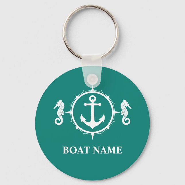 Your Boat Name Seahorse Anchor sh00a Keychain (Front)