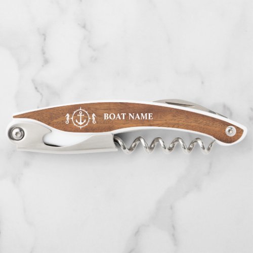 Your Boat Name Seahorse Anchor Wood Style Waiters Corkscrew
