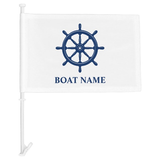 Your Boat Name Ships Wheel Helm Boat or Car Flag (Front)