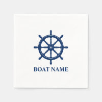 Your Boat Name Ships Wheel Helm Navy Blue