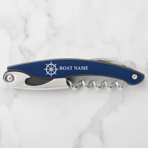 Your Boat Name Ships Wheel Helm on Navy Waiters Corkscrew