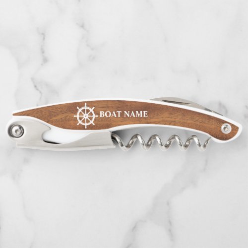 Your Boat Name Ships Wheel Helm Wood Style Waiters Corkscrew