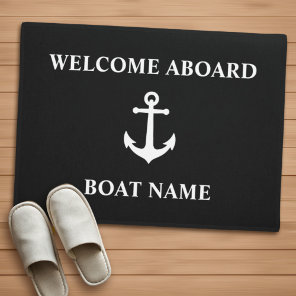 Your Boat Name Vintage Anchor Black Welcome Aboard Doormat